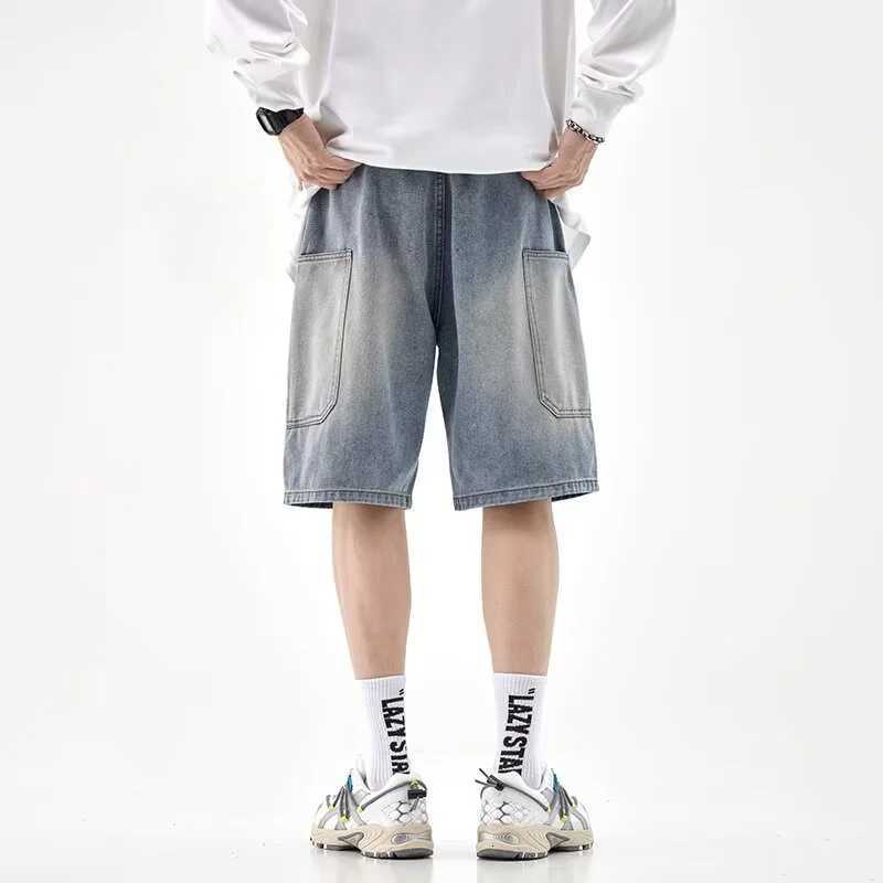 2025 New Mens Casual Multi-pocket Straight Baggy Cargo Jorts High Street Fashion Denim Shorts Y2K Vintage Blue Short Jeans Y250814