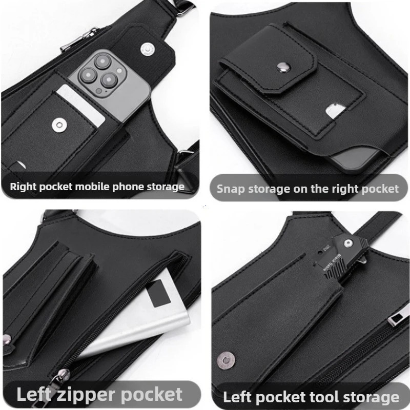 y Mens Tactical Vest Bag High Quality PU Leather Man Chest Bag Phone Pouch Vintage Underarm Back Pack Bags 250811