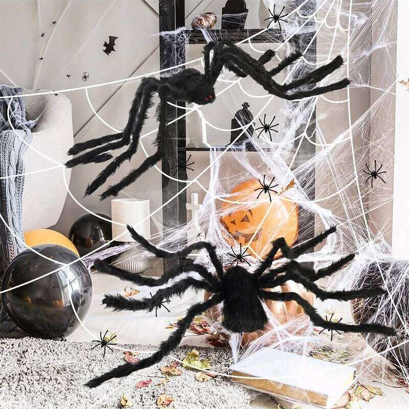 30cm/50cm/75cm/90cm/125cm/150cm/200cm Horror Giant Black Spider Decoration Haunted House Party Props Halloween Decor