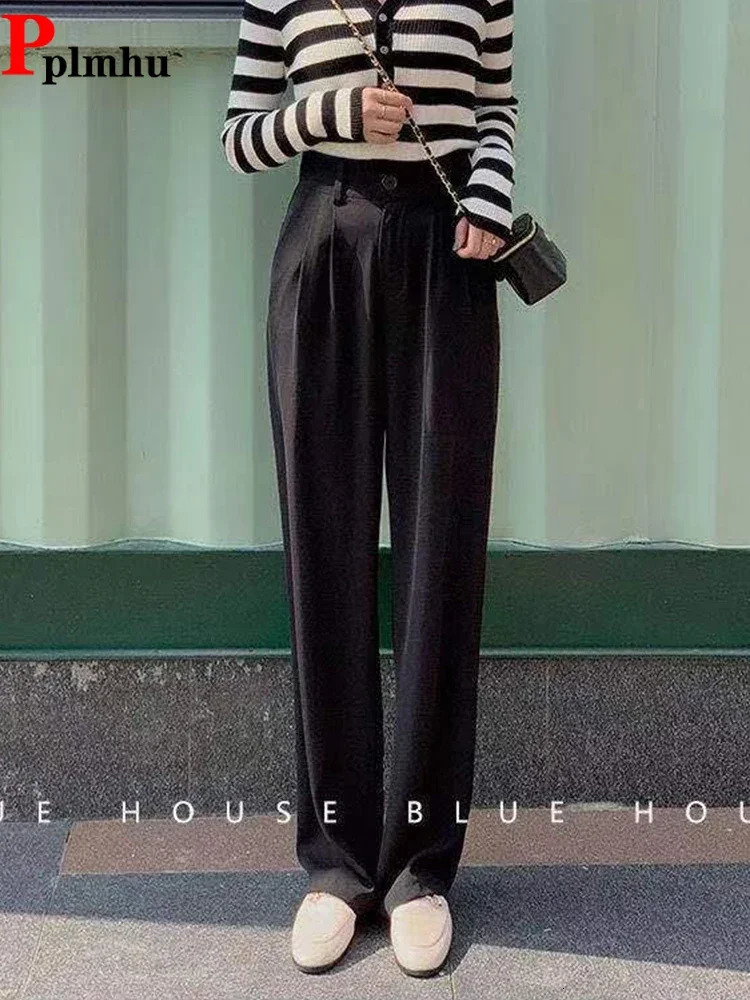 Formal Elasitic High Wiast Wide Leg Suit Pant Classic Spodnie Basic Casual Trousers Korean Elegant Baggy Pantalones 250808