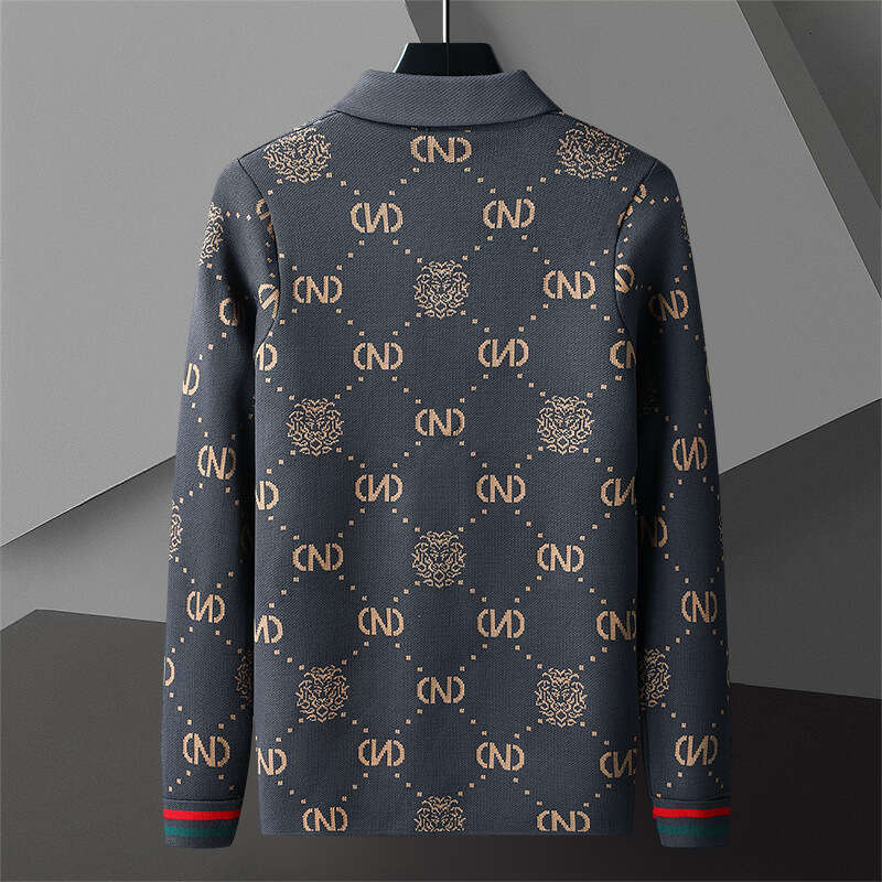 High-end knitted cardigan men's spring and autumn trend jacquard lapel sweater coat fashion jacket casual men's tops