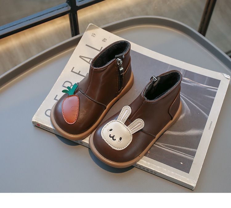 Kids Snow Boots Cute Bunny and Carrot Patch Girls Boots for Winter Fashion Cartoon Kidsnest Children Causal Warm Ankle Cotton Boots Size US 5C-12.5C