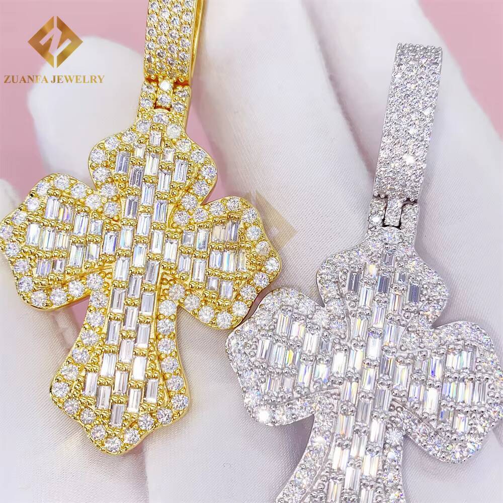 RTS Hot Sale Baguette Pendant Ring Set 925 Sterling Silver Moissnaite Diamonds Shining Jewelry Sets Cross Rings