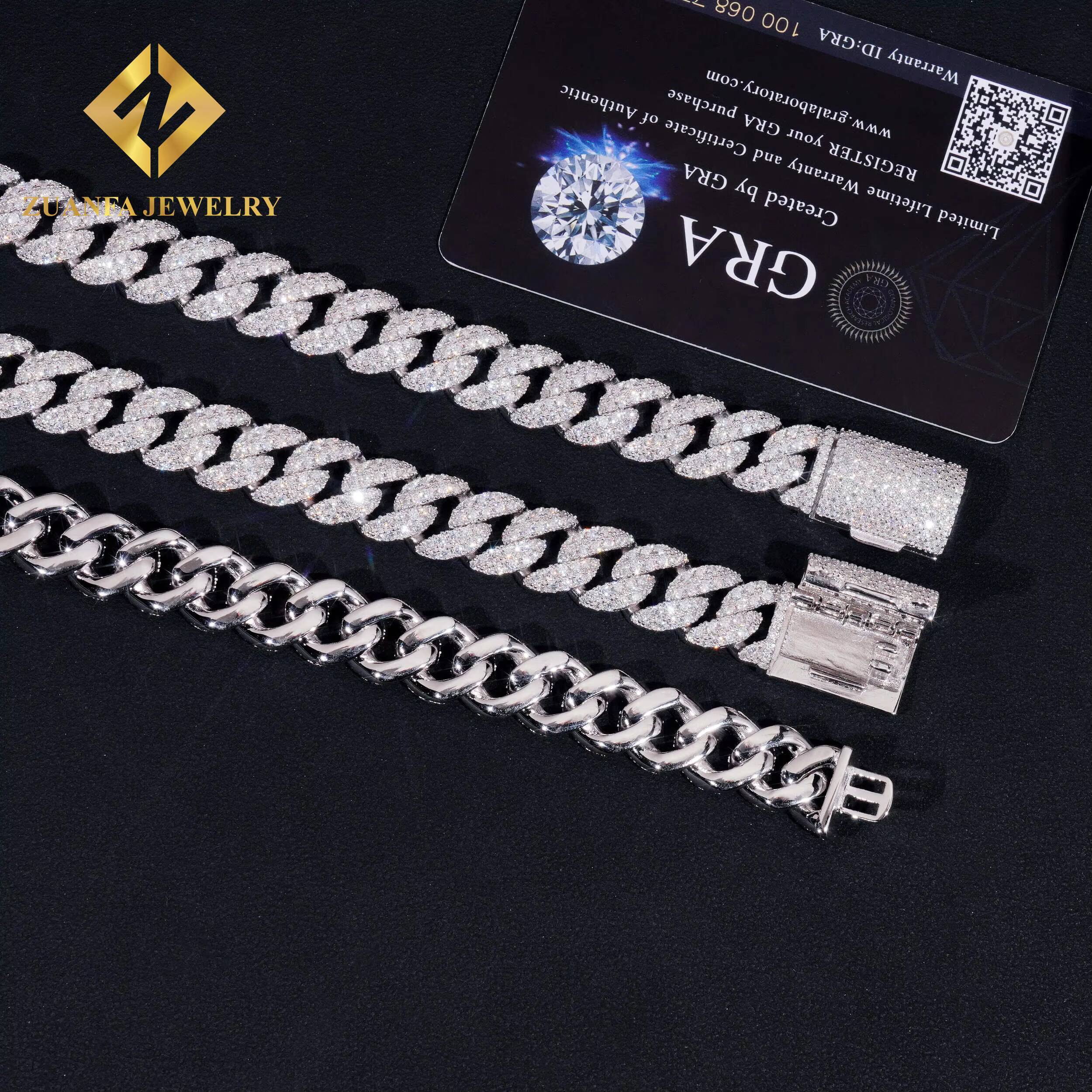 Hip Hop Men Rock Cuban Chain 925 Silver 12MM Width Iced Out VVS Moissanite Diamond Cuban Link Chain Pass Diamond Tester