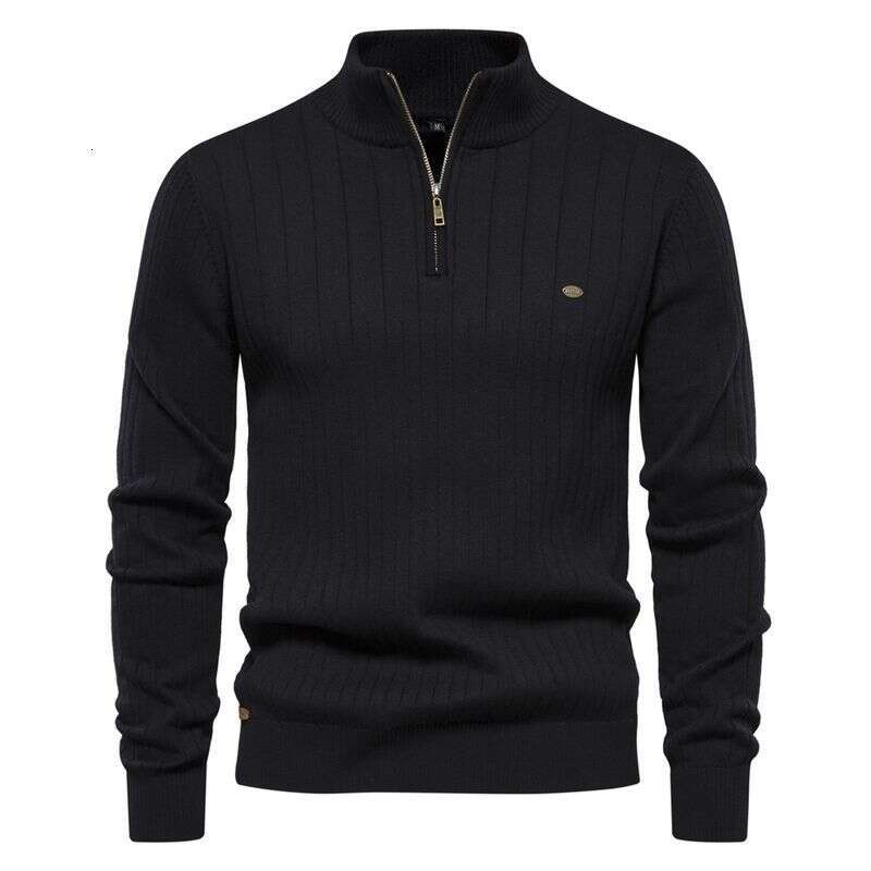 Clothing Stand Collar Men's Half Zip Solid Color Knitted Sweater High Quality