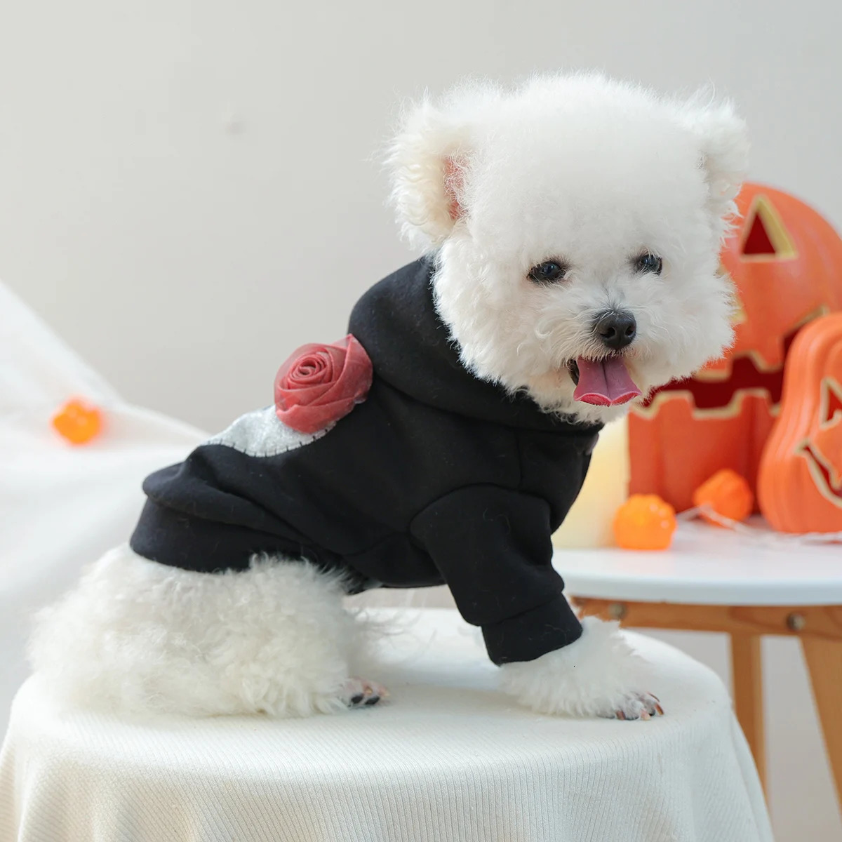 1PC Silver Skull Halloween Sweater Dog Black Hooded Sparkle Dark Series Little Demon Pet Funny Open Button Jacket 250814