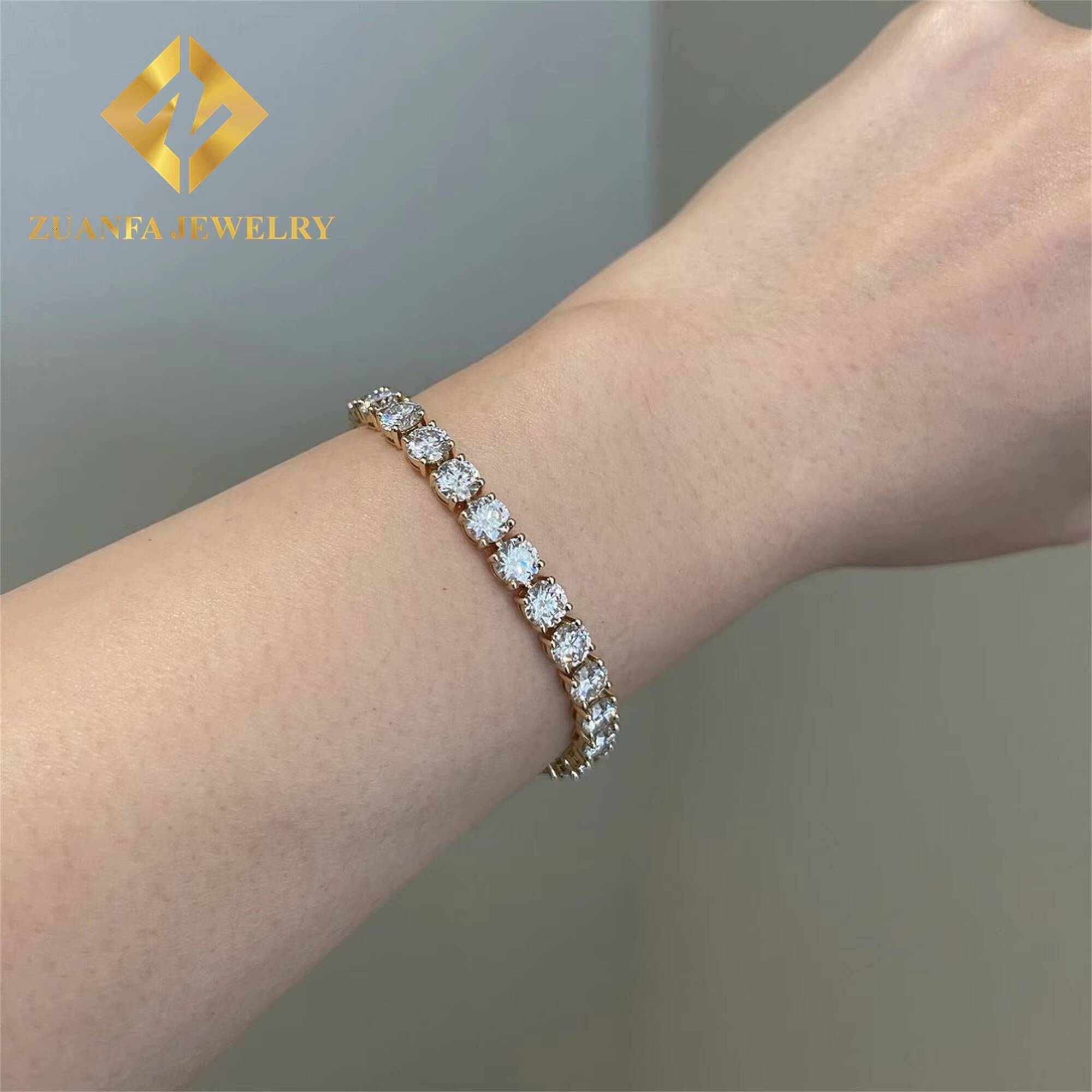 Popular Style 10k Solid Real Gold Iced Out Jewelry Hip Hop Brilliant Cut 4mm Lab Grown Diamond Tennis Chain Necklace Bracelet M