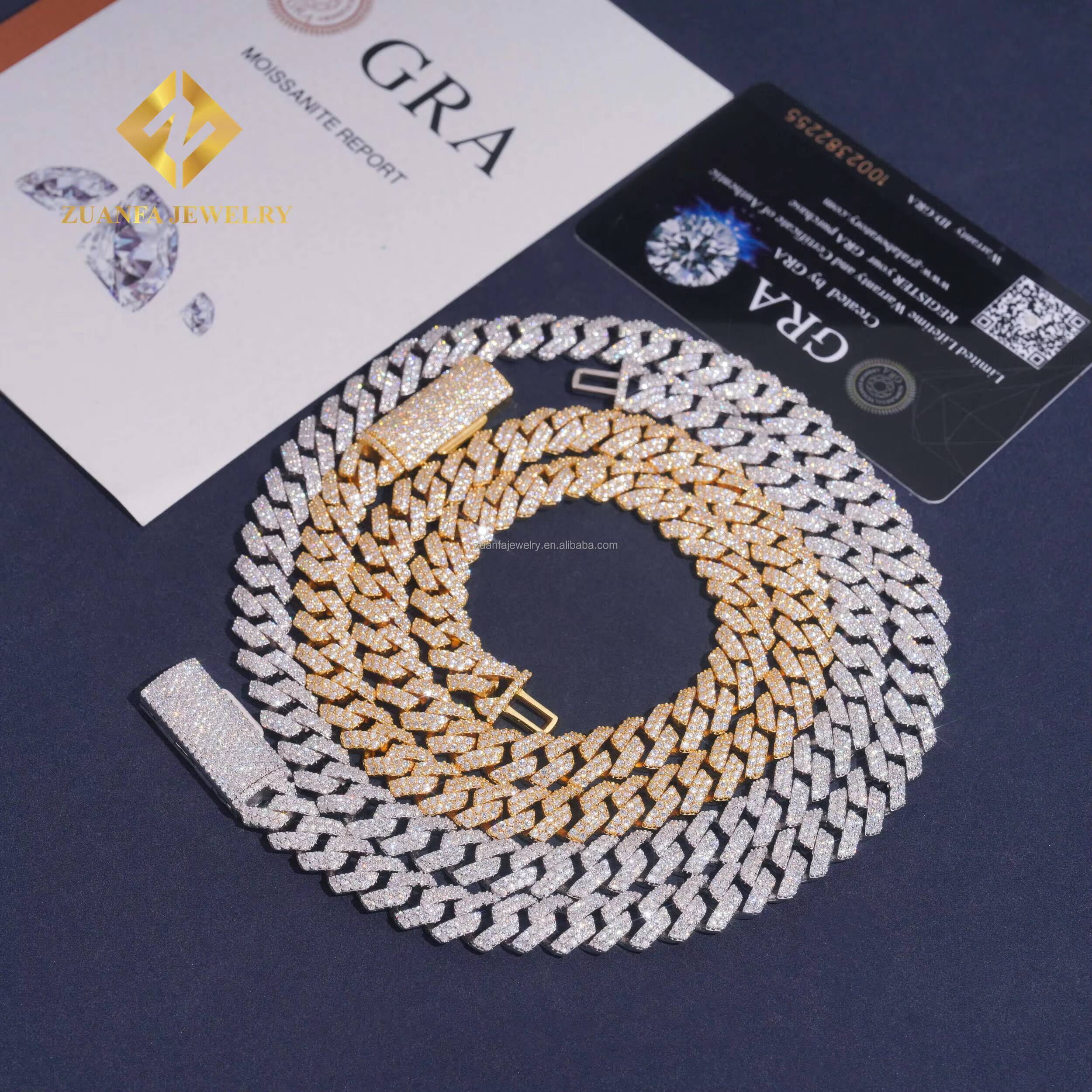 2025 Best Selling Jewelry 10mm Two Rows 925 Solid Silver Iced Out Hip Hop Pass Tester Moissanite Miami Cuban Link Bracelet