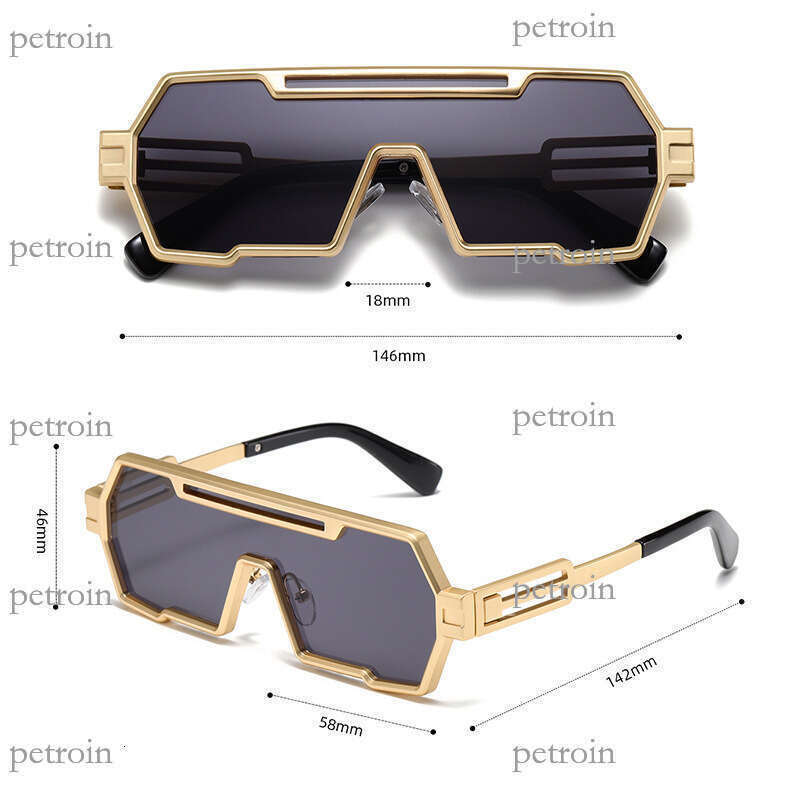 Fashion Metal Square Frame One-piece Hip-hop Personality Future Technology Trendy Sunglasses