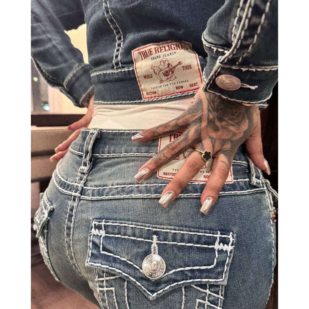 Retro Dark Blue Straight Wide Leg Buddha Embroider Denim Pants Casual High Street Y2k Jeans Haruku Women Clothing