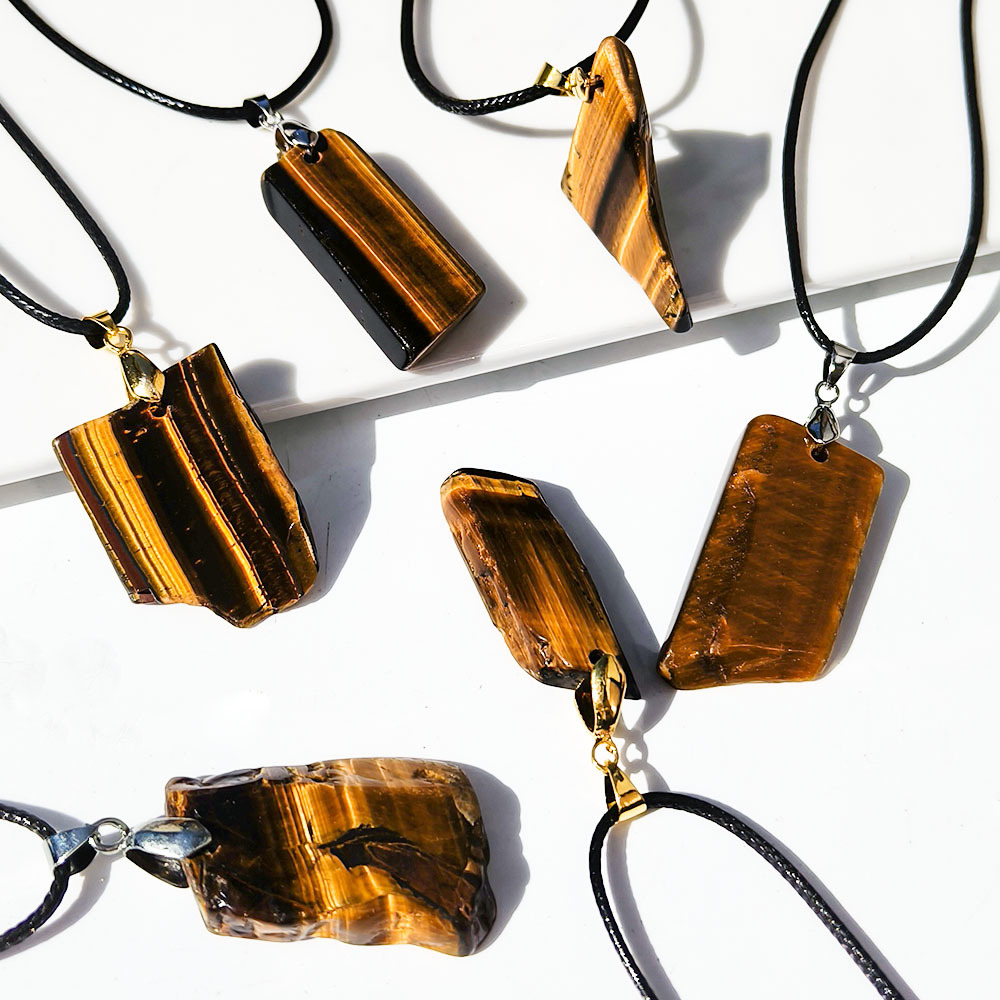 2025 New Arrival Natural Yellow Tiger Eye Raw Stone Slice Pendant Necklace Irregular Polished Gemstone Jewelry for Unique Style