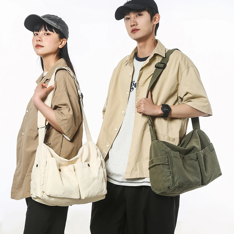 Vintage Style Canvas Messenger Bag Casual Travel Crossbody Bag Retro Large Capacity Shoulder Bag Multi Pocket Shoulder Bag 250809