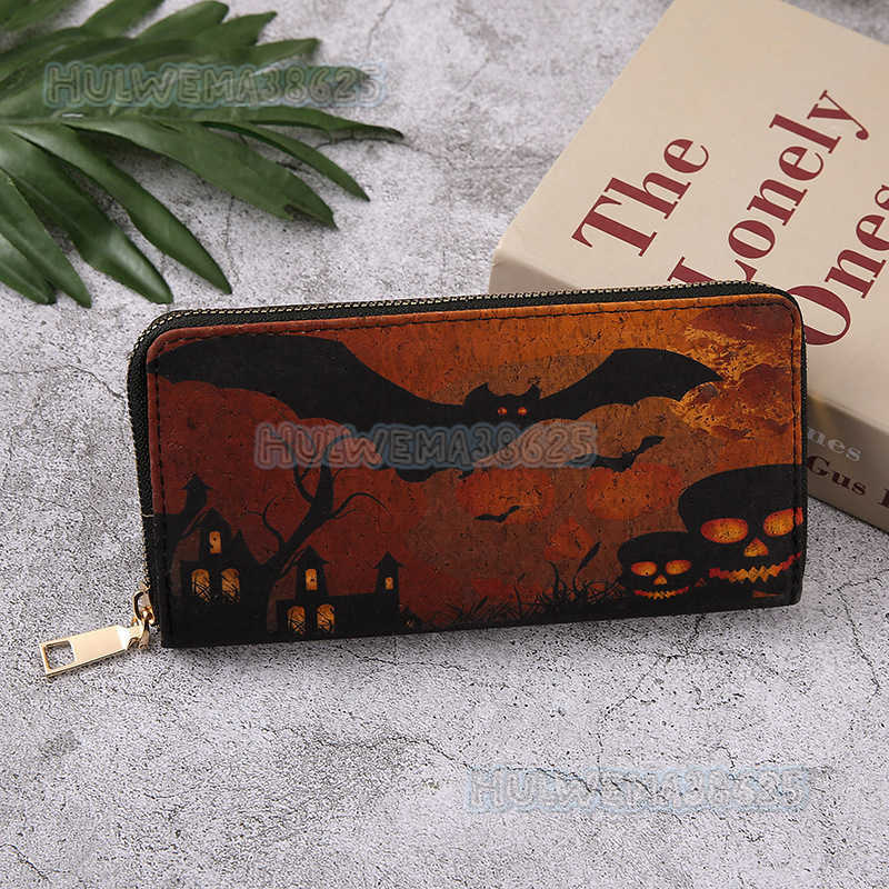 Halloween Pattern Long Wallet Multi-layer Fashion Coin Purse Spacious Pumpkin Bat Zipper Card Holder H250814