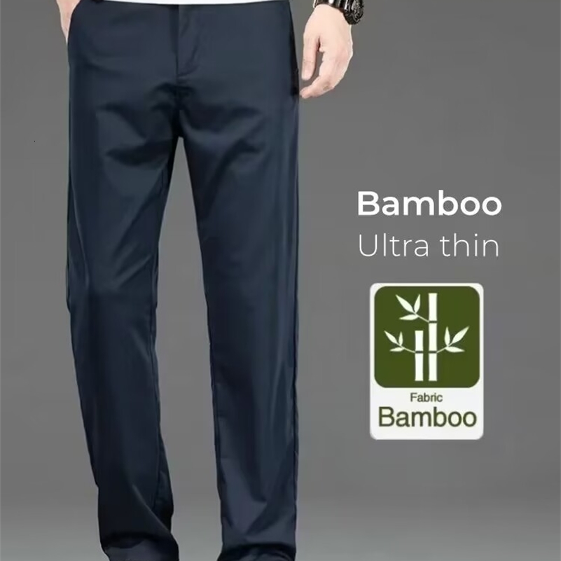 Spring Summer Mens Casual Pants Thin Mulberry Silk Soft Business Trousers Slim Straight Elastic Suit Male y250729