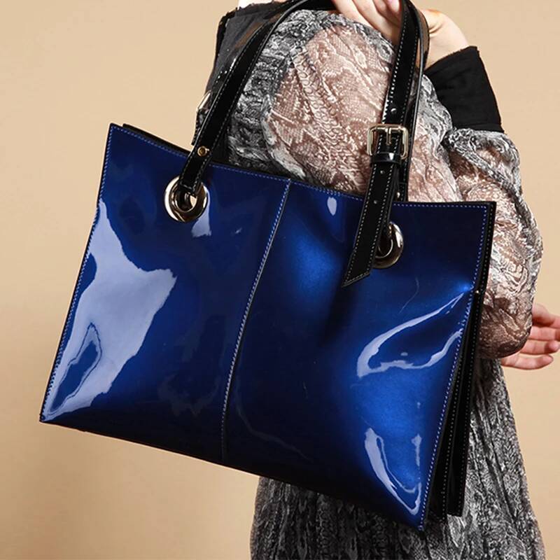 Patent Leather Handbags For Women,Designer, Tote Bag Large Capacity,Business Vintage Shiny Underarm Purses Shoulder Bags