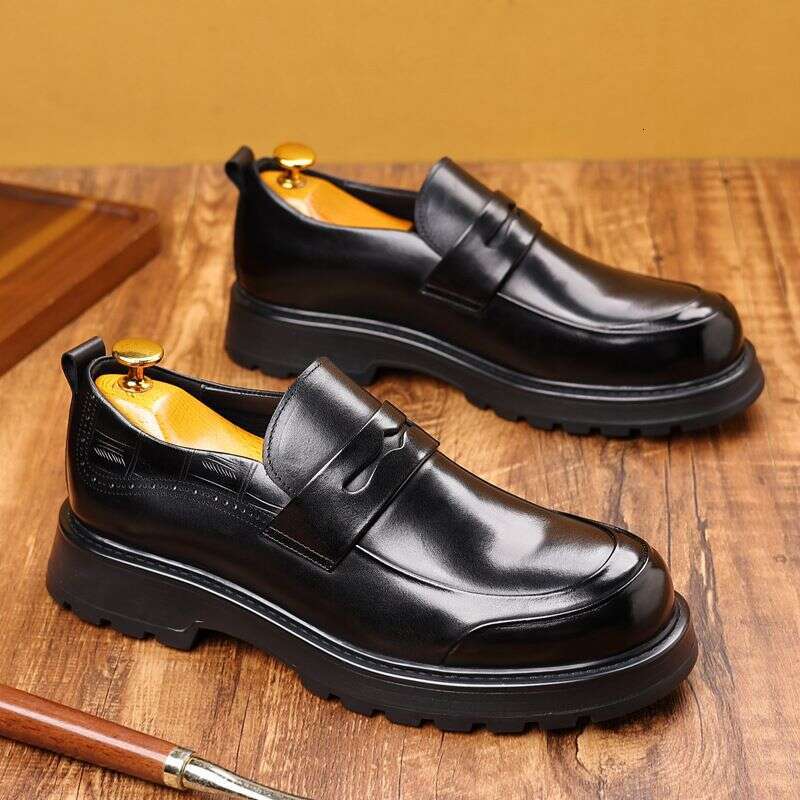 Casual Style One Foot Loafers, Leather Leather, Business Thick Soled Men's Shoes, Bean Shoes