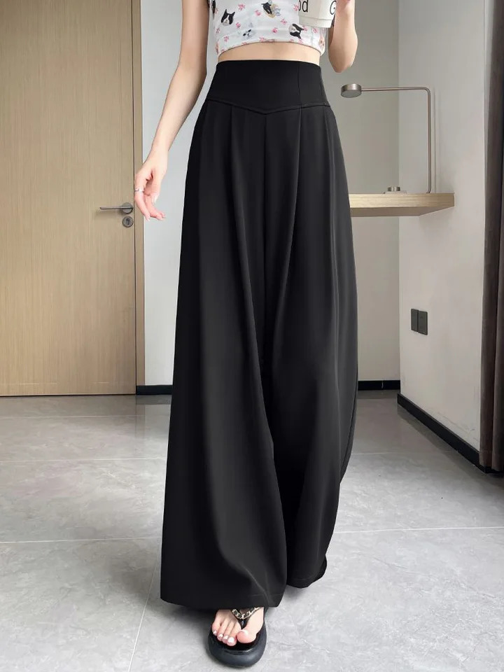 Zoki Loose Casual Suit Wide Leg Pant Women Elegant Korean High Waist Fashion Trousers Chic Simple Solid Female Black Pants 250808