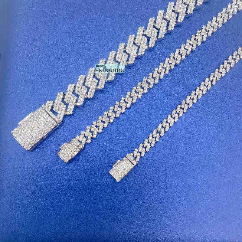 Hip Hop Style Iced Out Jewelry 6mm 8mm 10mm 12mm 15mm Width 925 Sterling Silver VVS Moissanite Cuban Link Chain Bracelet