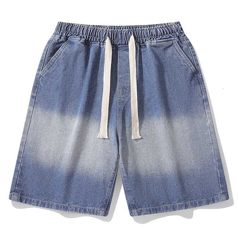 2025 Gradient Washed Short jeans new mens denim shorts straight leg casual cool thin knee length blue fashion brand daily short Y250814