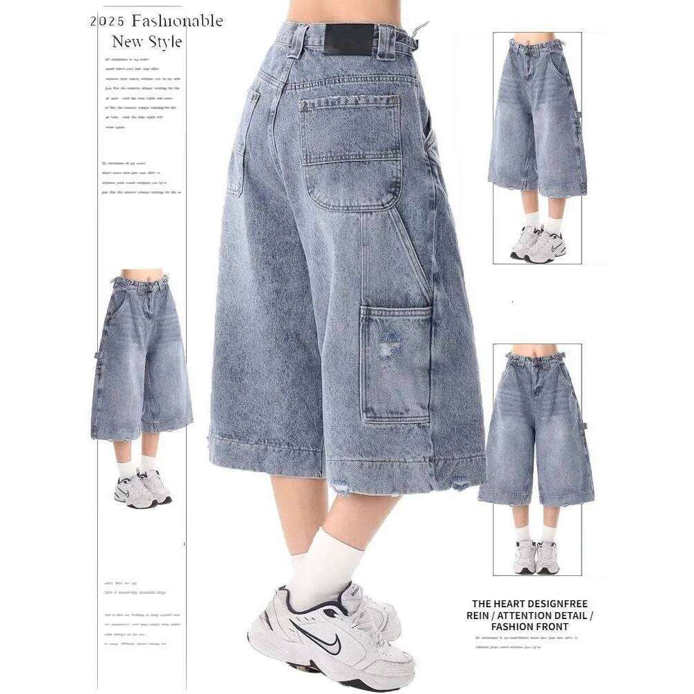 2025 Y2K Vintage Loose Denim Bermuda Shorts for Women High Waist Wide Leg Knee Length Baggy Jeans Streetwear Casual Korean Style