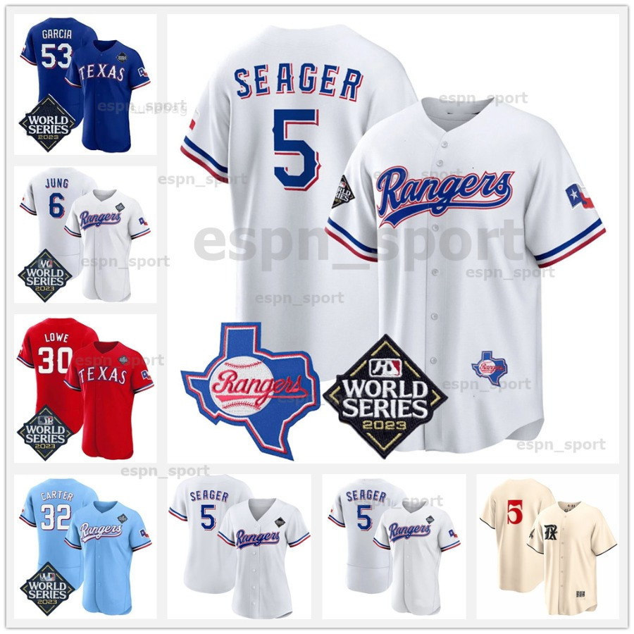 53 Adolis Garcia Texas 2023 World Series Baseball Ranger Jersey Corey Seager Max Scherzer Taylor Hearn Nathan Eova