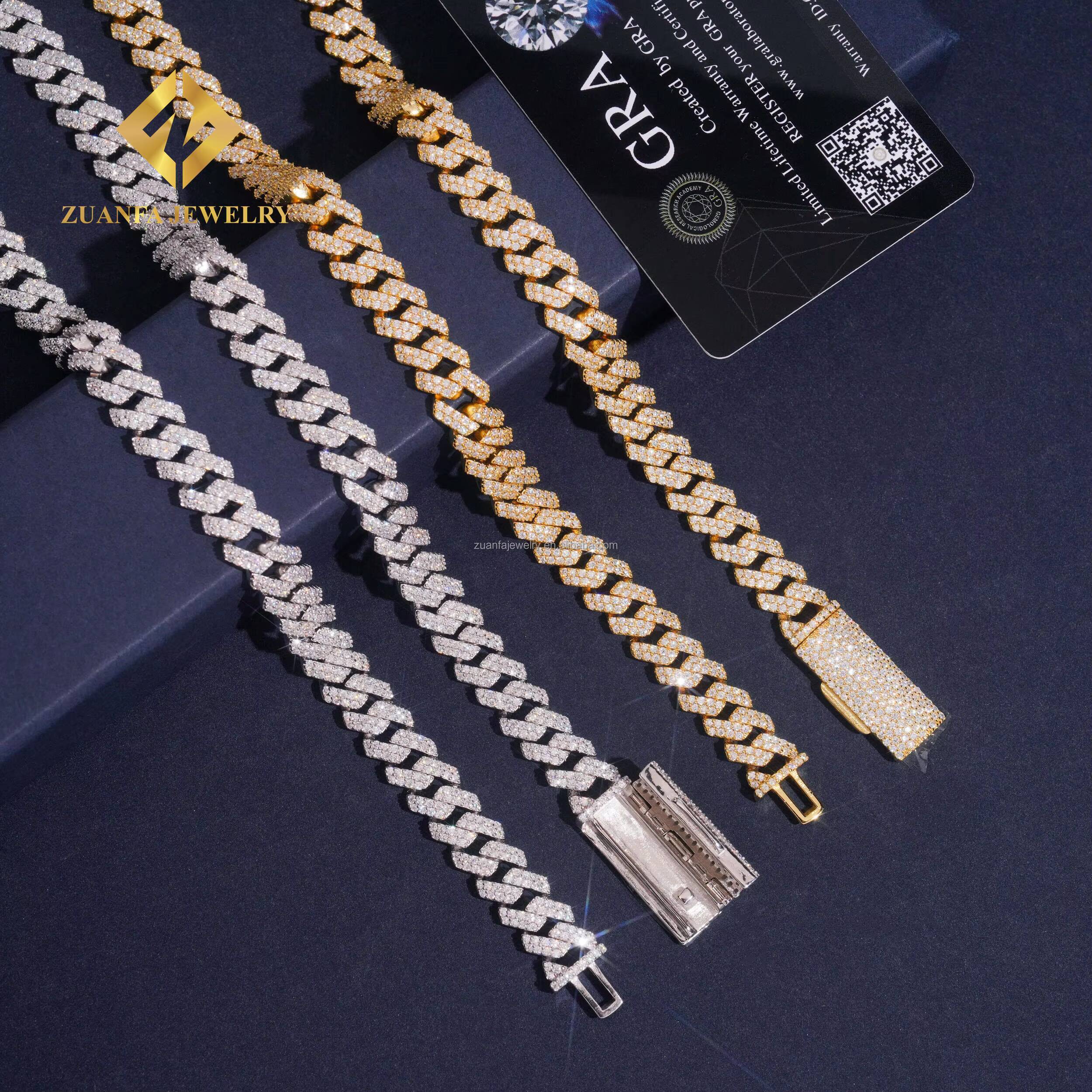 2025 Best Selling Jewelry 10mm Two Rows 925 Solid Silver Iced Out Hip Hop Pass Tester Moissanite Miami Cuban Link Bracelet