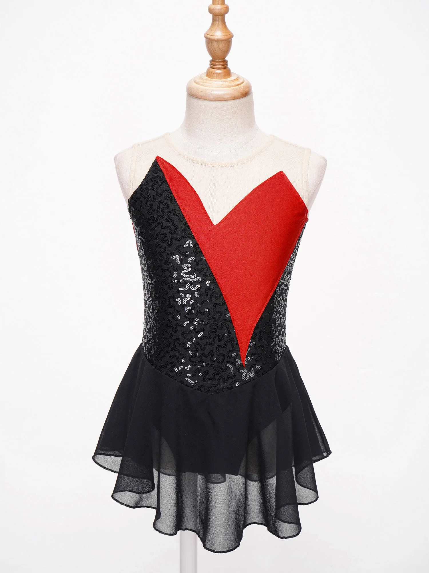 Girls Ballet Figure Ice Skating Dance Dress Gymnastics Acrobatics Performance Dancewear Shiny Sequins Sheer Mesh Leotard Dresses 250812