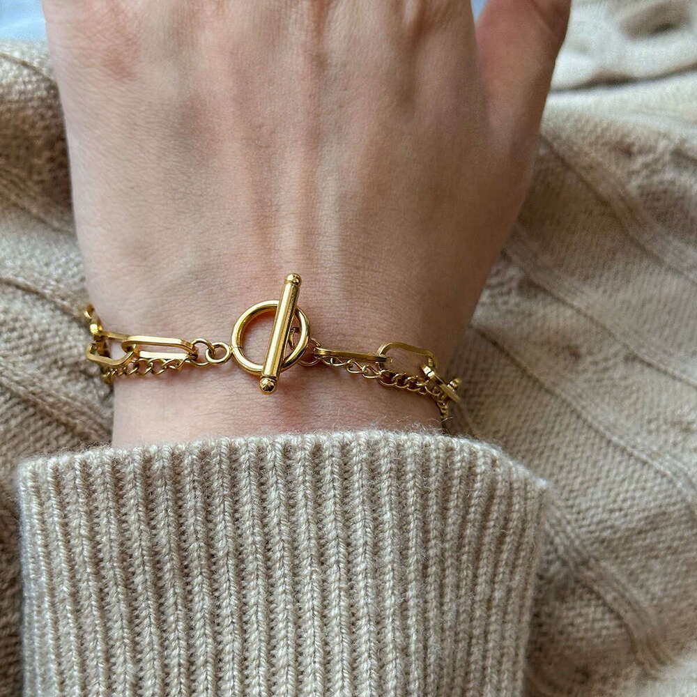 Stainless Buckle Jewelry Plain Circle Multi-layer Bracelet Designer High-end Ins for Women Style Titanium Steel Hand