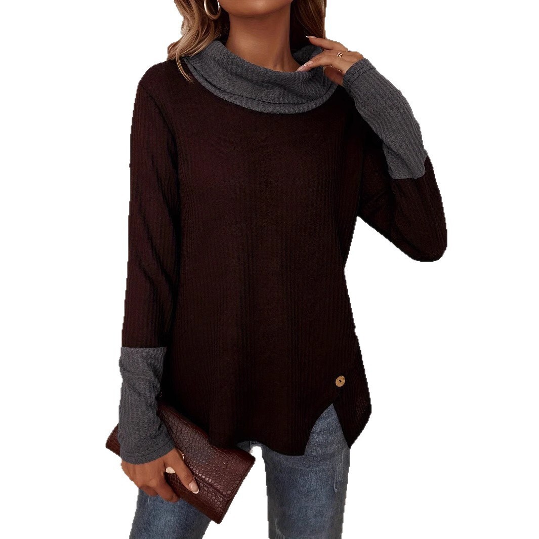 Top Korean Style Color Block Knitted Spring Autumn Versatile Women's Half Turtleneck Sweater