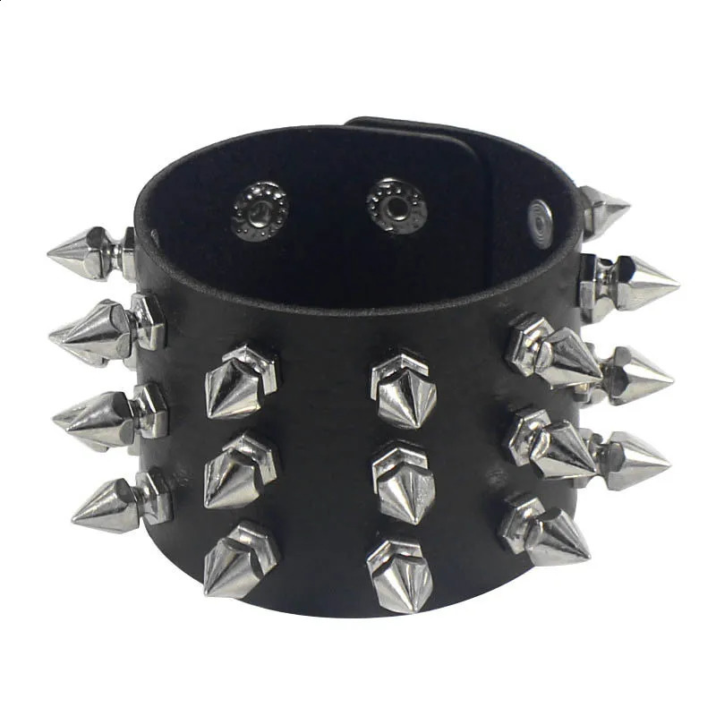 Punk Bracelet for Men Women Goth Black Leather Wristband with Metal Spike Studded Spike Rivets Cuff Bangle Adjustable 250812