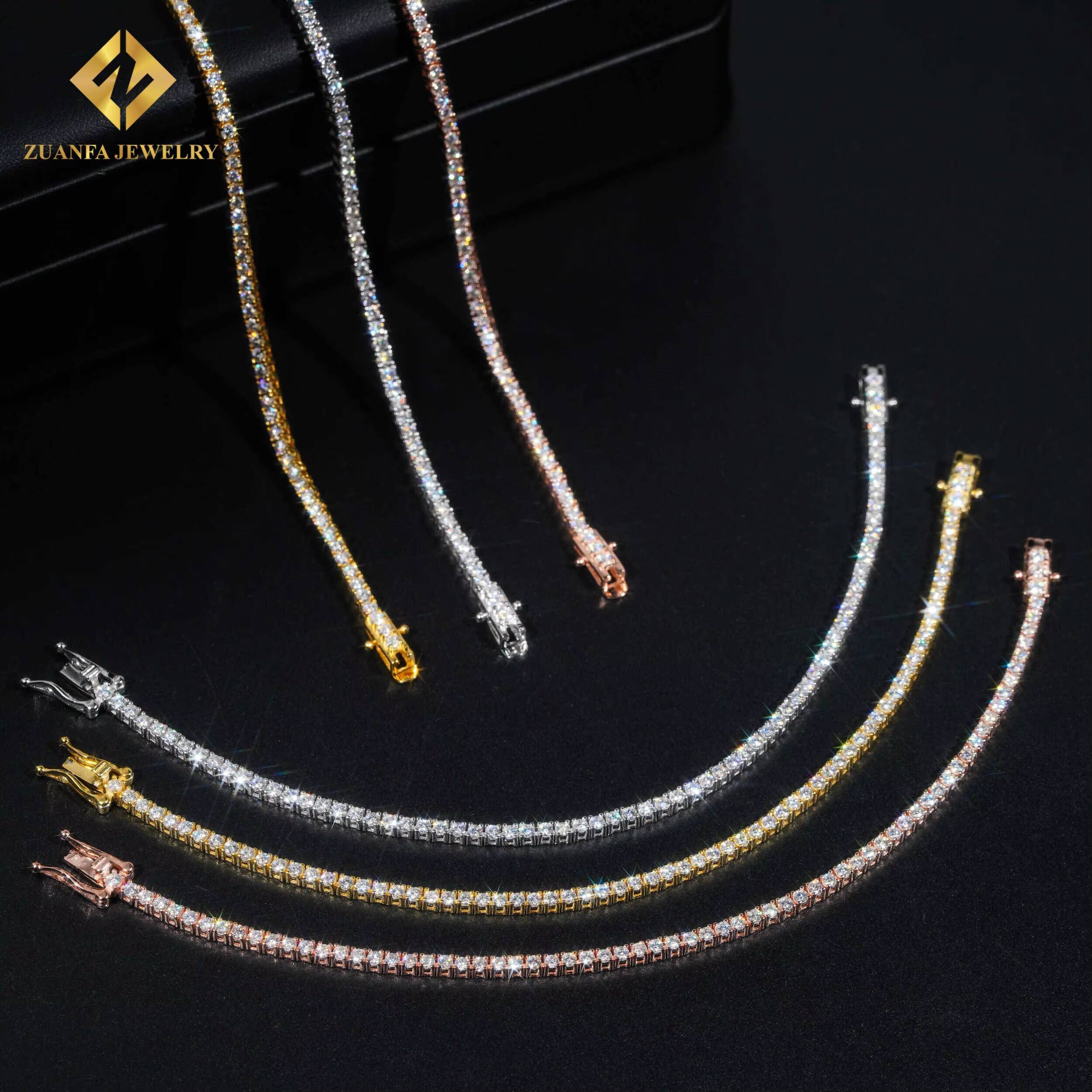 USA Stock Hot Sale Iced Out 2mm Tennis Chain 925 Sterling Silver VVS Fine Jewelry Moissanite Tennis Chain Men Women