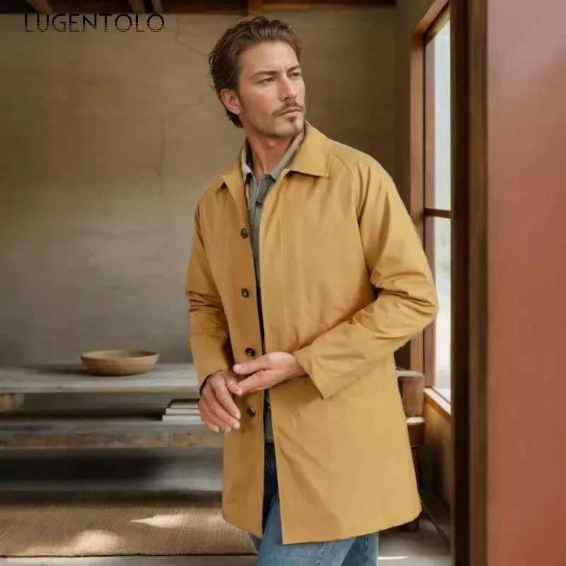 Men Casual Jacket Fall 2024 Long Trench Coat Solid Color Lapel Slim Fit Single Breasted Cardigan Fashion Simple Business Wear W250815