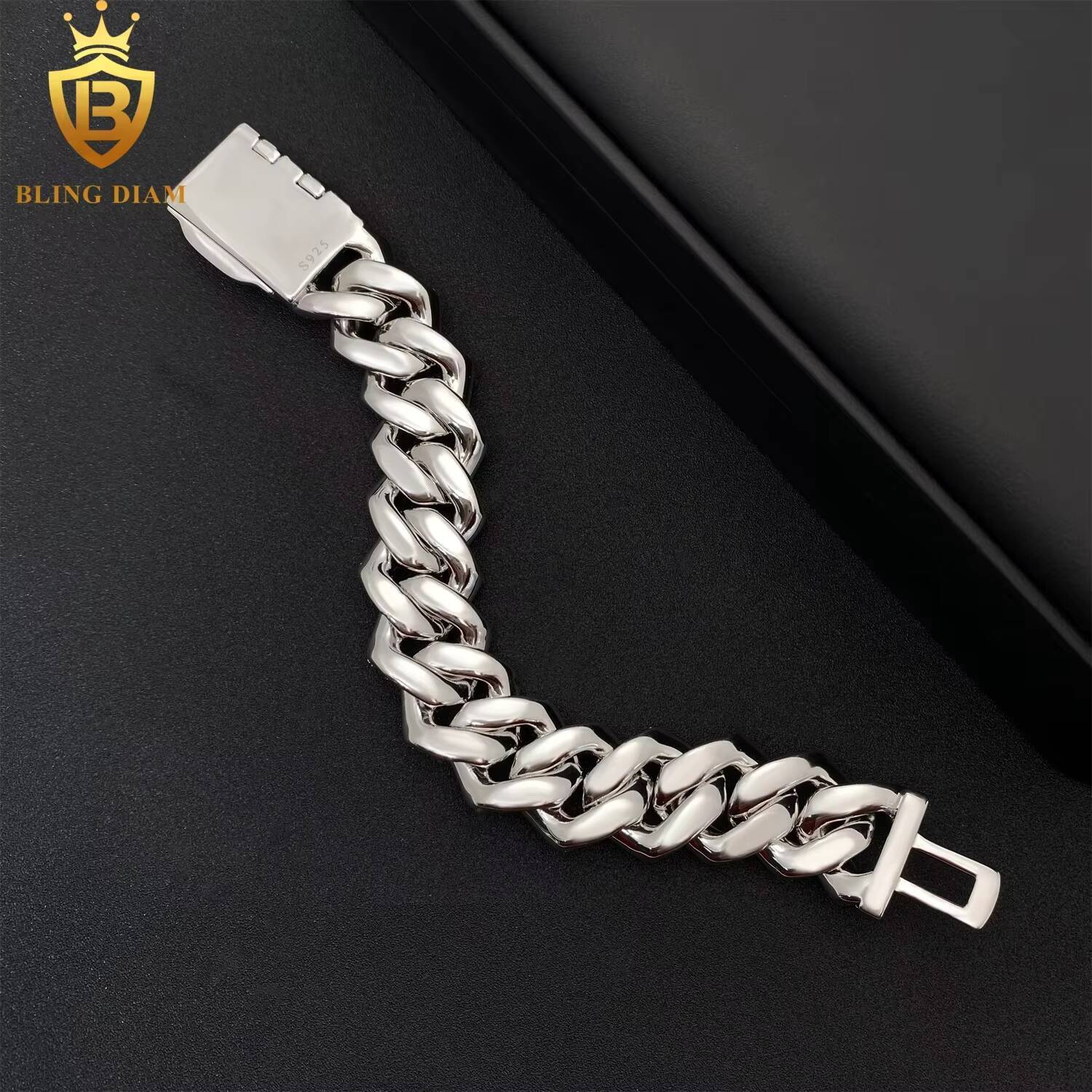 Wholesale Factory Direct 20mm Cuban Link Chain Bracelet Moissanite VVS Diamond 925 Silver Hip Hop Ice Out Chain