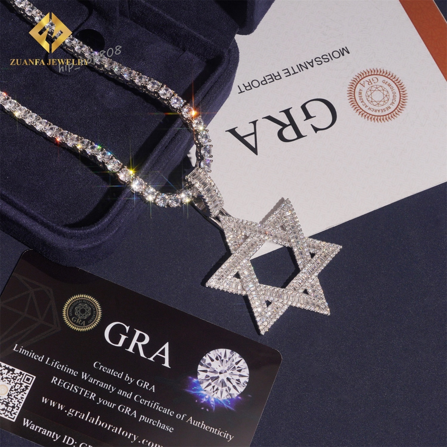 New Fashion Hip Hop Moissanite Jewelry 925 Silver VVS Moissanite Diamond Custom Iced Out Baguette Star Shape Pendant