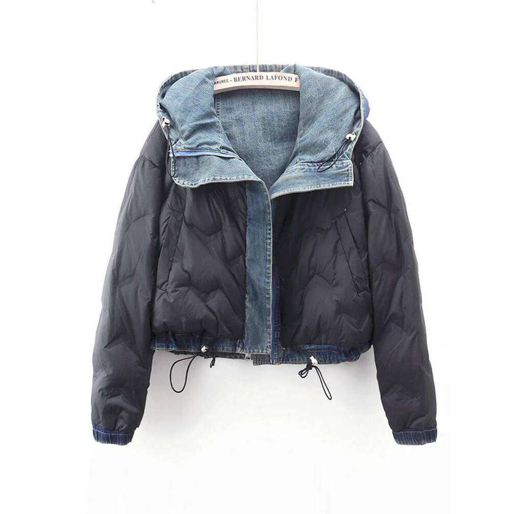 Korean Version Denim Jacket With Double-sided Patchwork Hooded Short Cotton Coat For Women Winter New Fashion Design Trendy