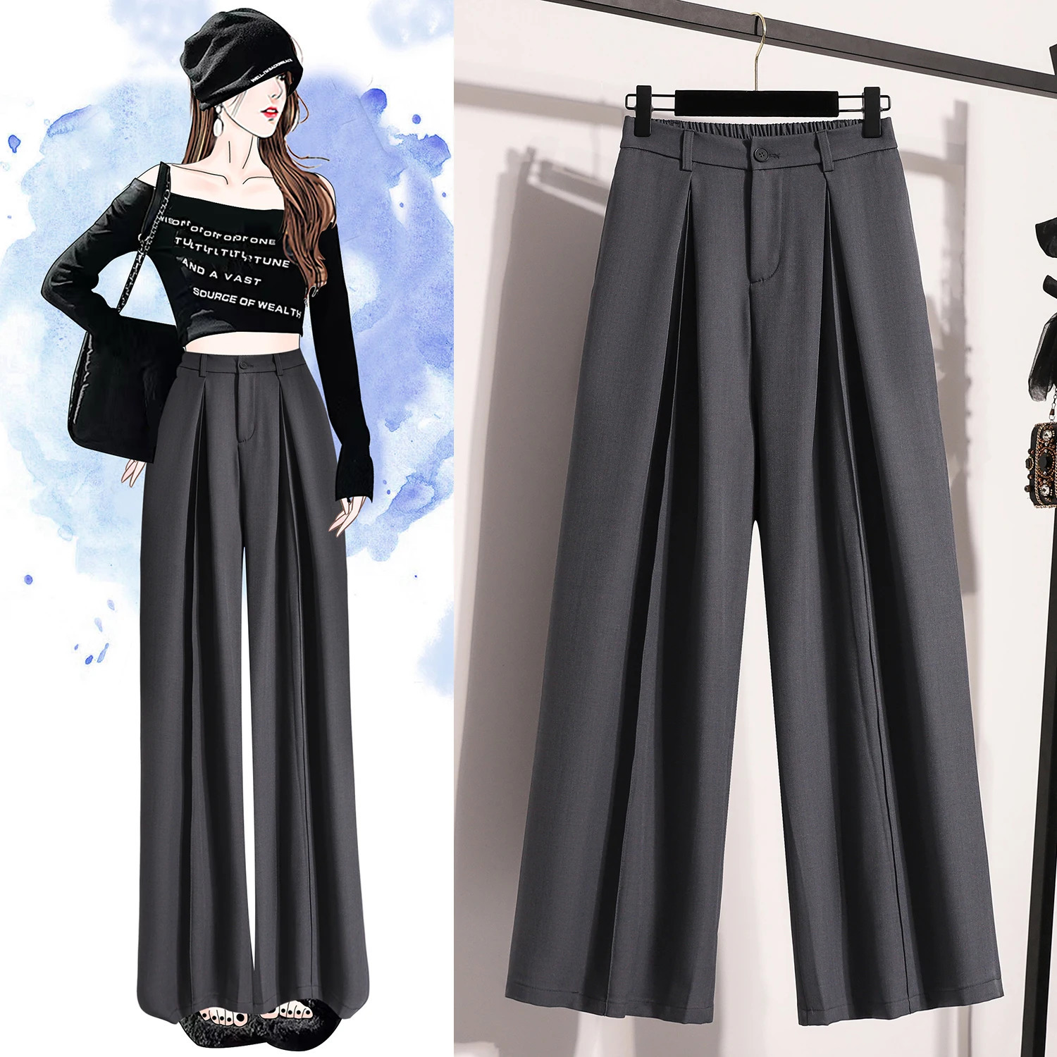 Plus Size Pant 2024 Autumn Wide Leg Loose Suit Pnats Female Korean Fashion Style Large Trouser 250808