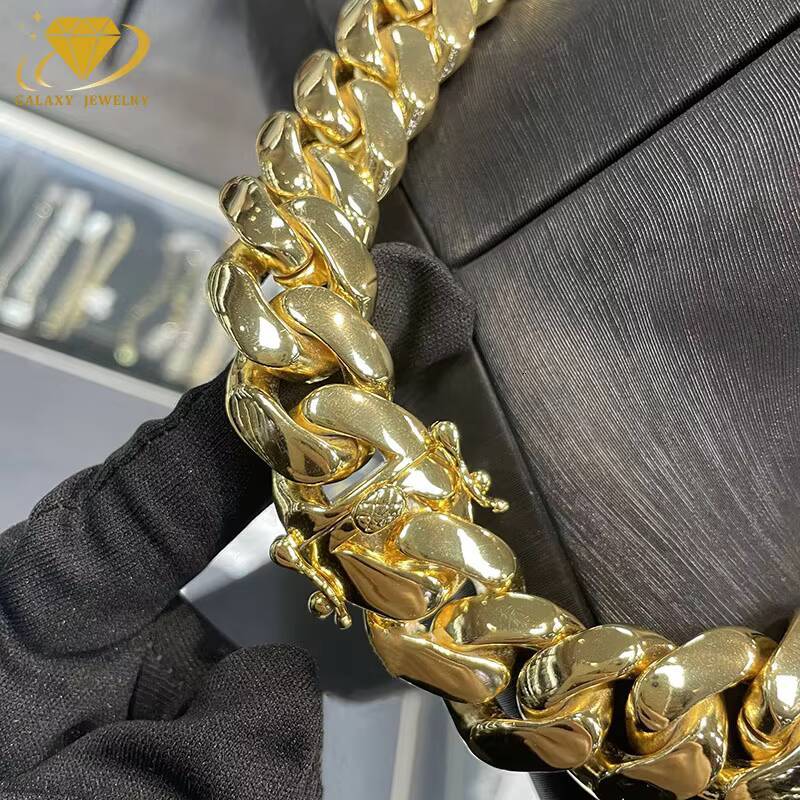 20mm Custom Hip Hop Jewelry Cuban Chain 10k Real Gold Hollow Luxury Miami Cuban Link Chain For Raper
