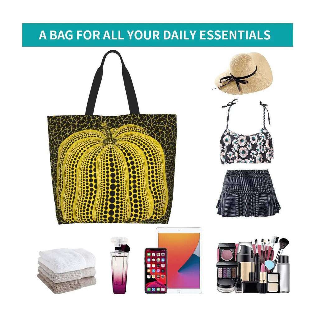 Funny Yayoi Kusama Puin Shopping Tote Bags Reusable Abstract Painting Canvas Grocery Shopper Shoulder Bag