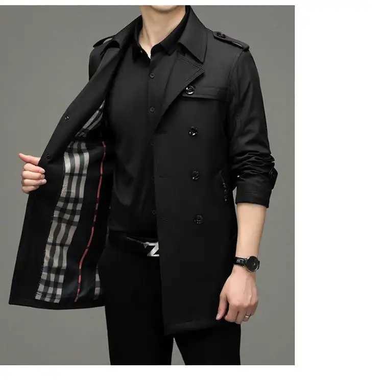 Mens Double Breasted Windbreaker Jacket Stylish Fall Trench Wind Coat Trendy Fit Long Sleeve Casual Jacket W250815