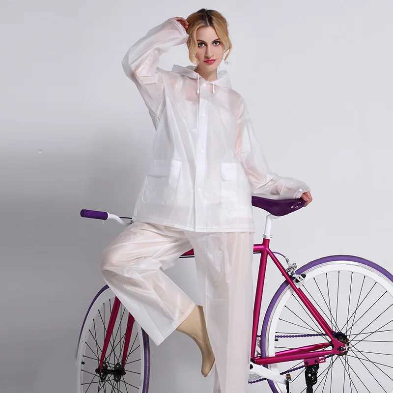 EVA Transparent Motorcycle Electric Bicycle Raincoat Rain Pants Fashion Adult Ride Set Rain Coat Thickening Poncho For Women Y250814