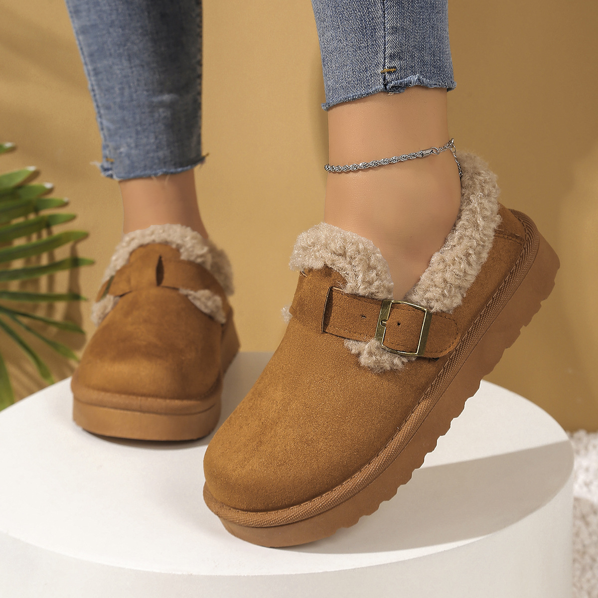 Free shipping women's new design snow boots 2025 winter versatile casual belt buckle with thick velvet and warm cotton shoes size 36-41