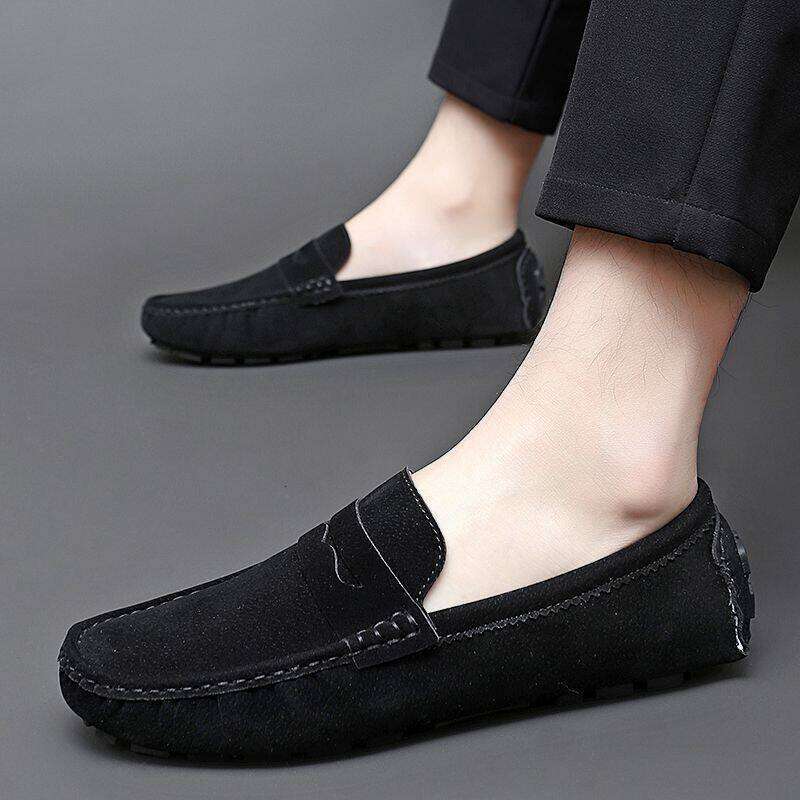 Loafers Men Handmade Leather Blue Casual Driving Flats Slip-On Boat Plus Size 47 48 Lazy Shoes