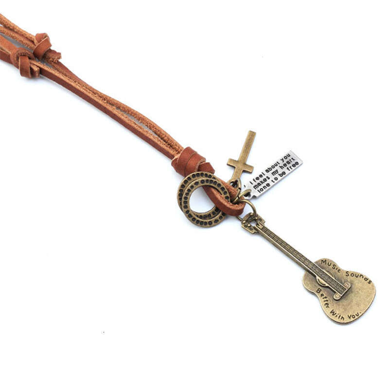 Manlia Electric Guitar Leather Cord Artistic Handmade Personality Necklace Sweater Chain Versatile
