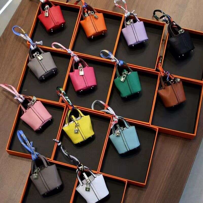 bag charm Super Fiber Mini Basket Pendant High-end Keychain Car Bucket Hanging Decoration Earphone Bag for Women