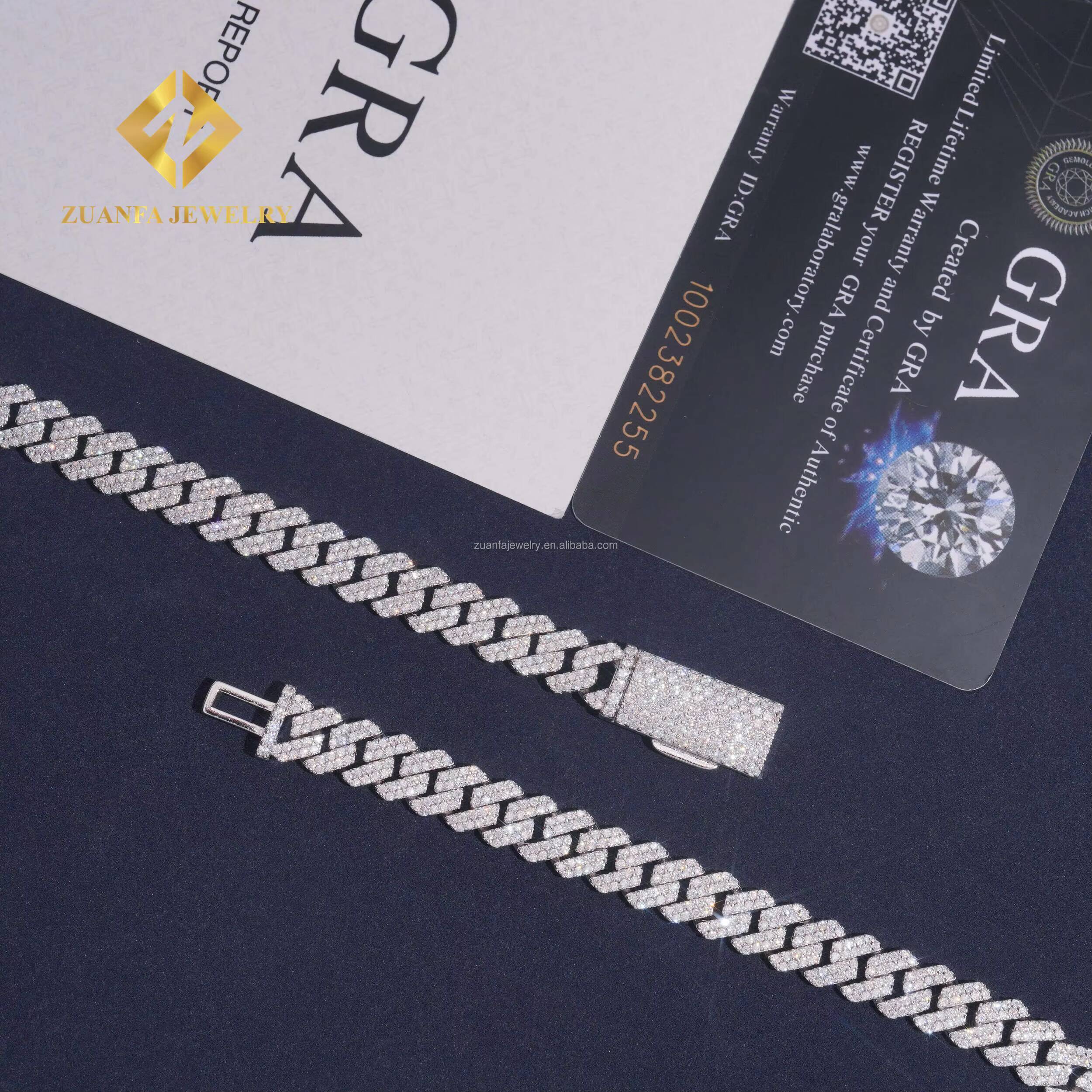 2025 Best Selling Rapper Fashion Jewelry 8mm Two Rows Iced Out Man Hip Hop GRA Certificates Moissanite Cuban Link Chain Bracelet