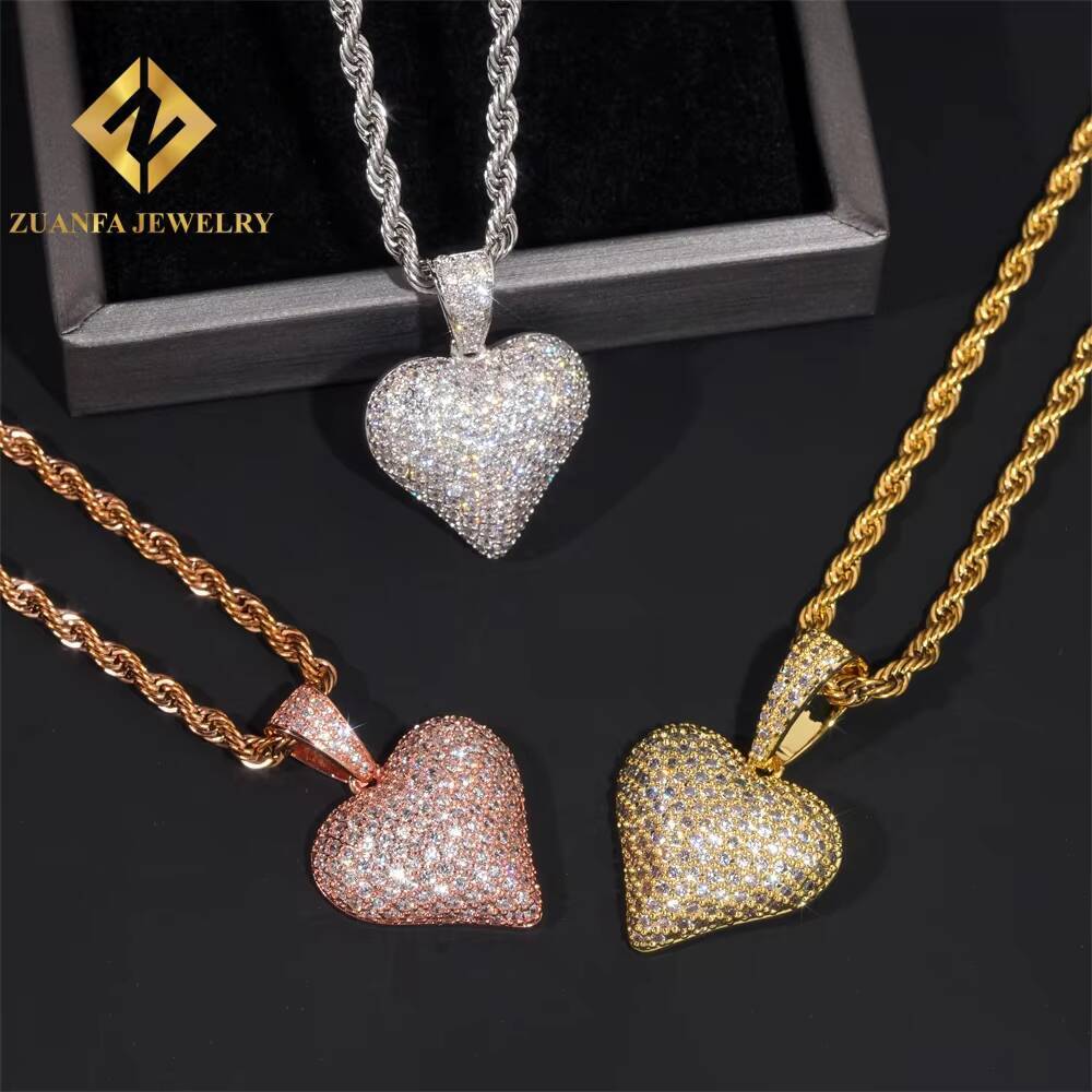 USA Stock Fine Jewelry Hip Hop VVS Diamond Necklace Solid 925 Sterling Silver Moissanite Iced Out Heart Pendant