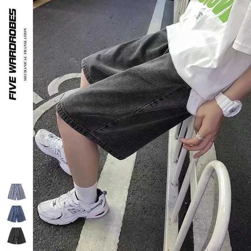Summer Waed Denim orts Mens Trendy Vintage Loose Thin Beach Mid-Length Casual Straight Leg Jeans Youth ular Sle Y250814
