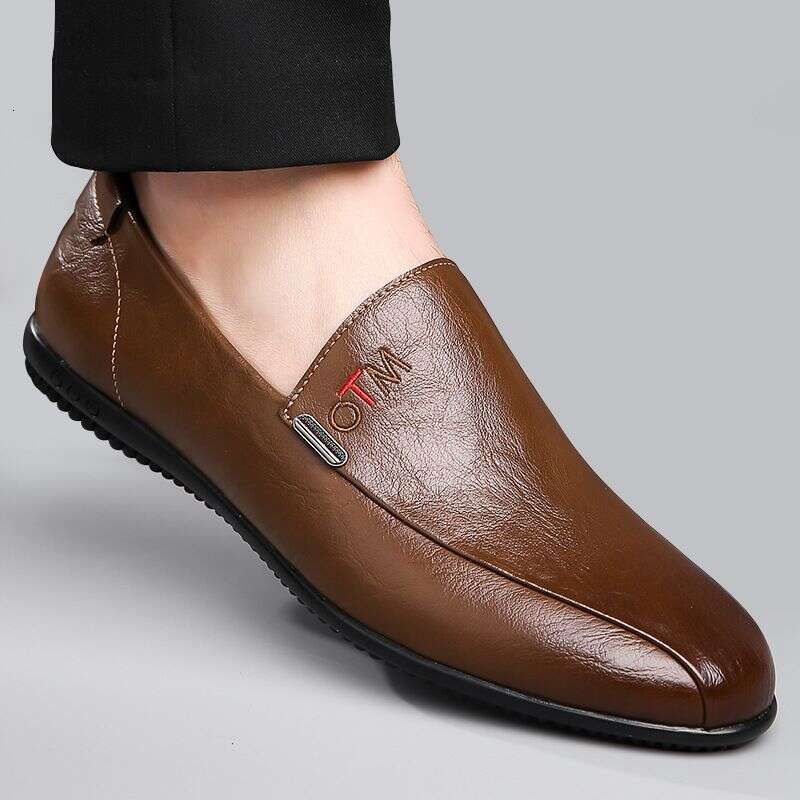 New men's casual bean non-slip breathable set foot soles soft surface slip-on leather shoes