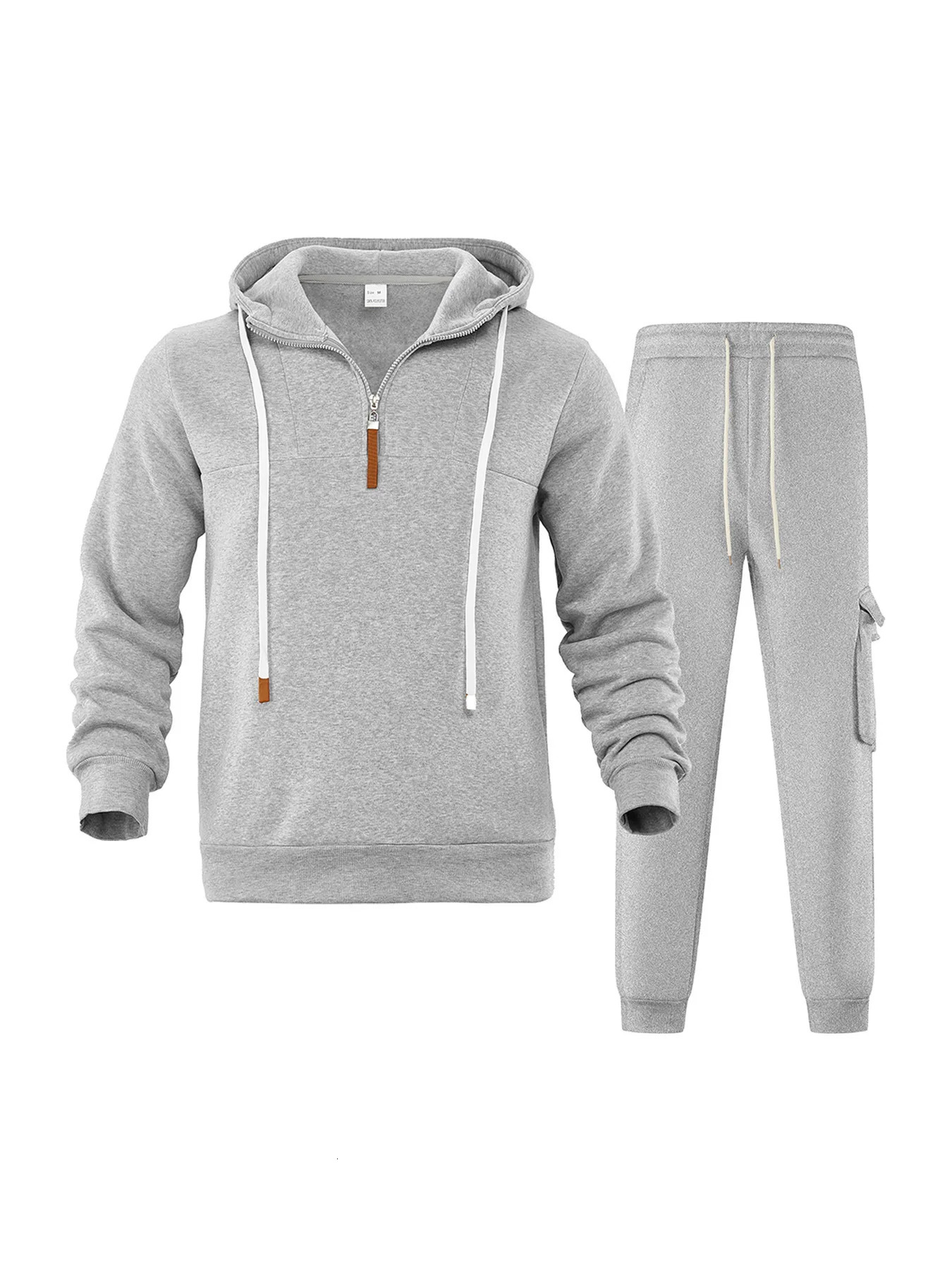 Mens fleece lined hooded tracksuit set long sleeve sweatshirt joggers crossborder sportswear for autumn winter casual wear 250814