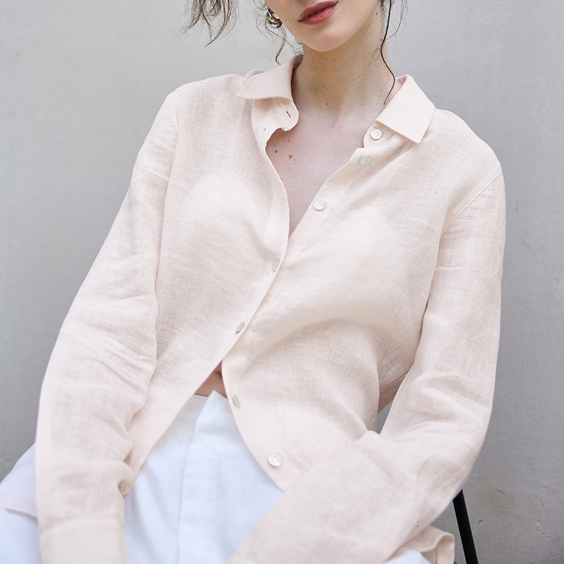 2025 Autumn Pure Linen Women's Shirt Loose Old Money Style Single-Breasted Solid Color Top Slightly Sheer Minimalist Blouse
